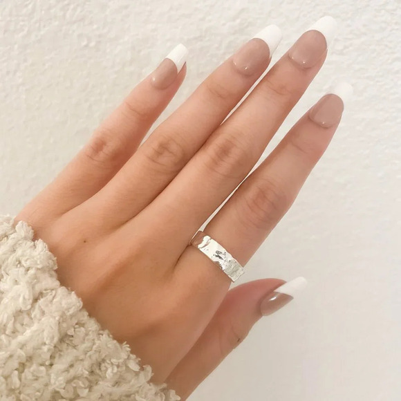 925 Sterling Silver Textured Ring Band Thin Ring Minimalist Ring Foil Ring - Picture 3 of 10